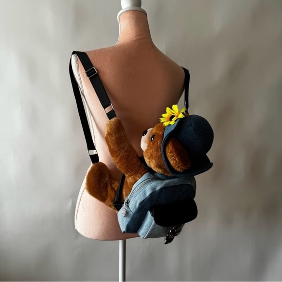 Delia’s Dolls Kill Teddy Bear With Sunflower Hat Denim Backpack RARE